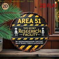 2d flat Themed No Trespassing mental Sign - Top Secret Research Facility Vintage Retro Wall Decor with Alien Silhouettes