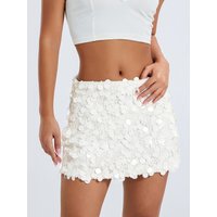 Women's Solid Color Sparkle Sequin Skirt Glitter Mini Skirt Belly Dance Short Skirt Clubwear Festival Costume