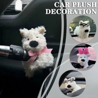 Plush Doll Puppy Car Interior Cute Bow Dog Steering Column Turn Signal Wiper Rod Decorative Accessories for Tesla Benz