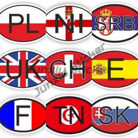 Oval Country Flag Sticker PL NI UK SRB CK E TN CZ USA C D F NL SK AND A MK HR Country Code Flag Decor Vinyl Decal
