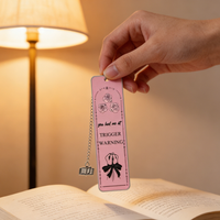 Trigger Warning "Rose Pattern and Pink Metal Bookmark for Books - Gothic Page Tags Suitable for Book Fans and Dark Academy Fans