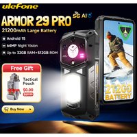 Ulefone Armor 29 Pro 5G AI Robustes Telefon 21200 mAh 120 W 64 MP Nachtsicht 6,67 Zoll 120 Hz Bis zu 32 GB + 512 GB Mobile MTK Dimensity 7400