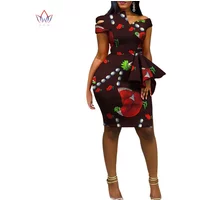 Fashion Dashiki African Dresses for Women Bazin Riche Ankara Print Knee-length Customize Dresses Women African Clothing WY5719