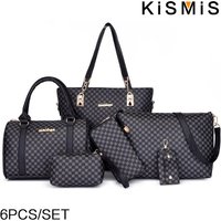 KISMIS 6PCS Printed Handbag Large Capacity Tote Bag Commuter Bag Single Shoulder Slanting Cross Bag Mother Bag