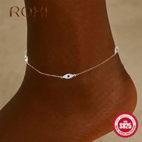 ROXI 925 Sterling Silver Devil's Eye/Heart Ankle Bracelet For Women Exquisite Chains Summer Beach Girls Jewelry Gifts