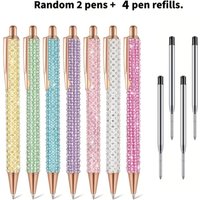 6Pcs Crystal Rhinestone Pen Set, 2 Metal Pens + 4 Black Refills, 1.0mm, Cute Gift for Women Office Daily Use