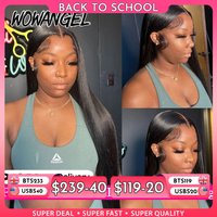 WowAngel 250% Pre Bleached 13x6 HD Lace Front Wigs 34in Glueless Straight Human Hair Wigs Pre Plucked Brazilian Hair For Women image 3