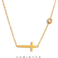 Classic Sacred Cross Charm Choker Necklace Bracelet for Women,CZ Accented Stainless Steel Hypoallergenic Collar Chain for Women
