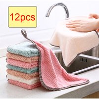6/12Pcs Thick Home Kitchen Dish Towel Coral Fleece Thickened Table Cleaning Cloth Absorbent Scouring Pad Dish Cloth Kitchen Rag