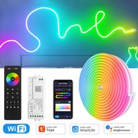 Tuya WiFi Neon RGBIC LED Strip 12V 5m 10m WS2811 Music Sync Dream Color Addressable Party Game Light RF Remote fr Alexa Google