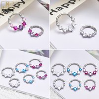 G23 Titanium Lot Round Hoop Blue Pink CZ Inlaid Septum Piercing Nose Ring Daith Rook Helix Earring Piercing Jewelry Tragus Lip