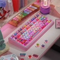 Cute ASA Translucent Keycaps PBT 122 Keys Pink Caller Atmosphere Theme Customized for 60/64/84/98/108 Mechanical Keyboards