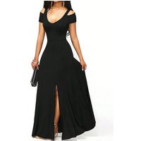 Off-shoulder Cross-strap Slit A-line Long Sleeveless Dress
