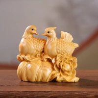 “Mandarin Ducks of Union” Palm Treasure - Boxwood Carving for Marriage Blessing & Handheld Enjoyment, An Intimate Love Token image 3
