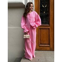 Wolfeel Women's New 2026 Autumn 100% Cotton Lantern Sleeve Long Sleeve Set Loose Cardigan Wide Leg Pants 2-Piece Set