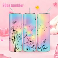 1pc 20oz straw water bottle, insulated stainless steel water cup with rainbow background, dandelion and butterfly pattern.