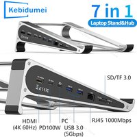 KEBIDUMEI Aluminum Laptop Stand With 7-in-1 HUB 4K 60Hz HD SD/TF Card Reader USB3.0 PD Charger RJ45 1000Mbps Docking Station