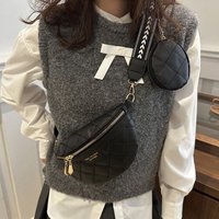 Fashion PU Leather Crossbody Chest Bag Woven Lattice Pattern Wide Strap Fanny Pack Stylish Chain Zipper Waist Packs For Women