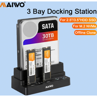 MAIWO 3 bay Hard Drive Docking Station 10Gbps with M.2 NVMe SSD Enclosure 2.5" 3.5'' Inch HDD Case Offline Clone for Pc Laptops