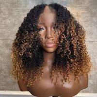 ombre Reddish Chestnut Brown Afro Kinky Curly V Part Wig 100 Human Hair Wig Water Wave Ombre Brown U Shape 250Density Full End