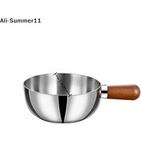 【A0】1Pc 2025 Stainless Steel Small Cooking Pan Cookware Kitchen Tool 14CM/17CM Wooden Handle Breakfast Cooker Kitchen Tool