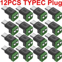 1/12PCS USB Type C Male to 2Pin 5V/9v/12v Solderless Green Terminal OTG Screw Charger USB Quick Connector For Mmobile Phone PC