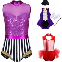 Girls Circus Clown Outfits Cosplay Dance Leotard Drum Majorette Ringmaster Fancy Dress Halloween Carnival Performance Costume