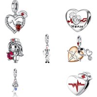 925 sterling silver pendant, doctor nurse beads, compatible with original bracelet necklace, men's and women's DIY jewelry gifts