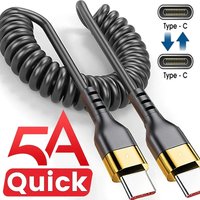 120W USB C to Type C Fast Charge Spring Cable Telescopic Car Phone Charger Data Cord For iPhone Samsung Xiaomi Realme USB Cables