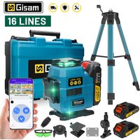 Gisam 16 Lines 4D Laser Level 360 Vertical & Horizontal Lasers Professional Super Power Green Beam For Makita 18V Battery Pins