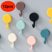 12pcs/set Self Adhesive Wall Hook Colorful Strong Without Drilling Coat Bag Bathroom Door Kitchen Towel Hanger Hook Home Storage