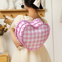Ruffle Heart Shape Backpack Fashion Stripe Pink Girl Nylon Tote Bags For Women Outdoor Travel Student Book Valentine's Day Gift
