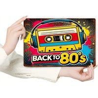 Retro 80s Cassette Tape Metal Wall Sign | Multi-Color Iron Art Decor 'Back to the 80s' Vintage Boombox Design Durable,Nosta