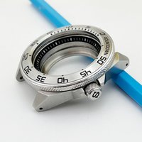 Mod Silver 44MM NH35 Case Samurai Case Sapphire Glass Stainless Steel Inserts Fit 28.5mm Dial Watch Case