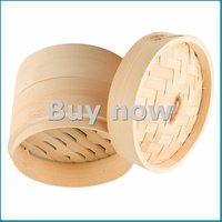 3 Piece Set - Bamboo Steamer Basket - Dumpling & Bun Steamer - Great for Cooking, Buns, Dim Sum, Vegetables, Fish-ROWI