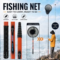 323cm Telescopic Fishing Net with Foldable Coated Mesh, Quick-Drain Fish-Friendly Net, Lightweight Portable Landing Net