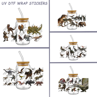 Dinosaurs Pattern UVDTF Wrap Stickers for 16oz Glasses Animal Waterproof Rub on Transfer Decal Vinyl Stickers