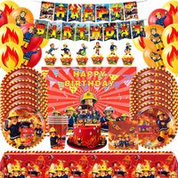Firefighter Birthday Decoration Fireman Sam Theme Tableware Plate Cup Napkin Banner Backdrop Gift Bag Sticker Kid Party Supplies