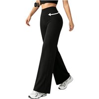 Women's High-Waisted Wide-Leg Workout Pants, Black Classic Yoga Pants, Straight-Leg Jogging Pants, for Fitness and Daily Casual