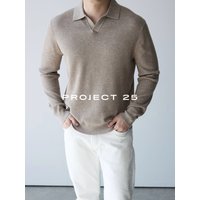 PROJECT 25 Men's Merino Wool Blend V-Neck Knit Polo – Premium Pineapple Stitch Texture, Quiet Luxury Business Essential