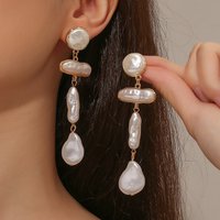 Europe and America cross-border fashion irregular Baroque pearl earrings niche high-end retro long tassel earrings