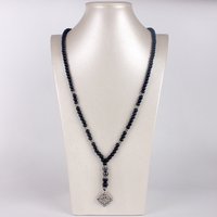 6mm Matte Black Obsidian Necklace with Compass Pendant for Men Handmade Jewelry