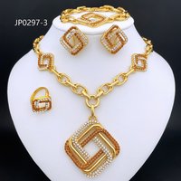 Dubai 18K Gold Plated Jewelry Set For Women Classic Design Square Pendant Necklace Earrings Bracelet And Ring 4PCS Set Jewelry