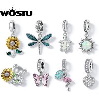WOSTU Hot Selling Copper Sunflower Charms Dragonfly Butterfly Pendant Oil Print Bead Fit Original Bracelet Neckalce Wholesale