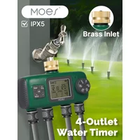 MOES 4-Outlet Digital Water Timer Brass Inlet,Automatic Irrigation System with LCD Display,IPX5 Waterproof,Garden Sprinkler Tool