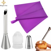 DIY Reusable Puff Cake Tip Silicone Pastry Bag Cream Butter Stainless Steel Nozzle Decor Baking Piping Bags Kitchen Tools
