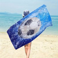 Soccer & Wave Print Beach Towel Patterned Sunscreen And Windproof Suitable For Swimming Pool Camping Travel Blanket