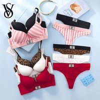 Ensemble de lingerie féminine Victoria Secret, soutien-gorge push-up à bretelles brillantes avec logo, string très sexy à motif brillant, ensemble de sous-vêtements pour femmes