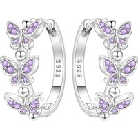 PANPOKI S925 Sterling Silver Purple Butterfly Earrings Hoop Earrings Women Jewelry Original Trendy Anniversary Gifts