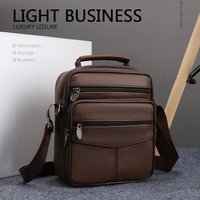 Natural Leather Men's Leather Handbag Small Size Tablet Compartment Genuine Leather Shoulder Bag Shoulder Strap Messenger Style